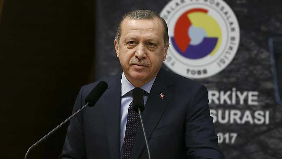 Turkish President Recep Tayyip Erdogan during a meeting of the Turkish Union of Chambers and Commodity Exchanges (TOBB) in the capital Ankara on January 21, 2019.