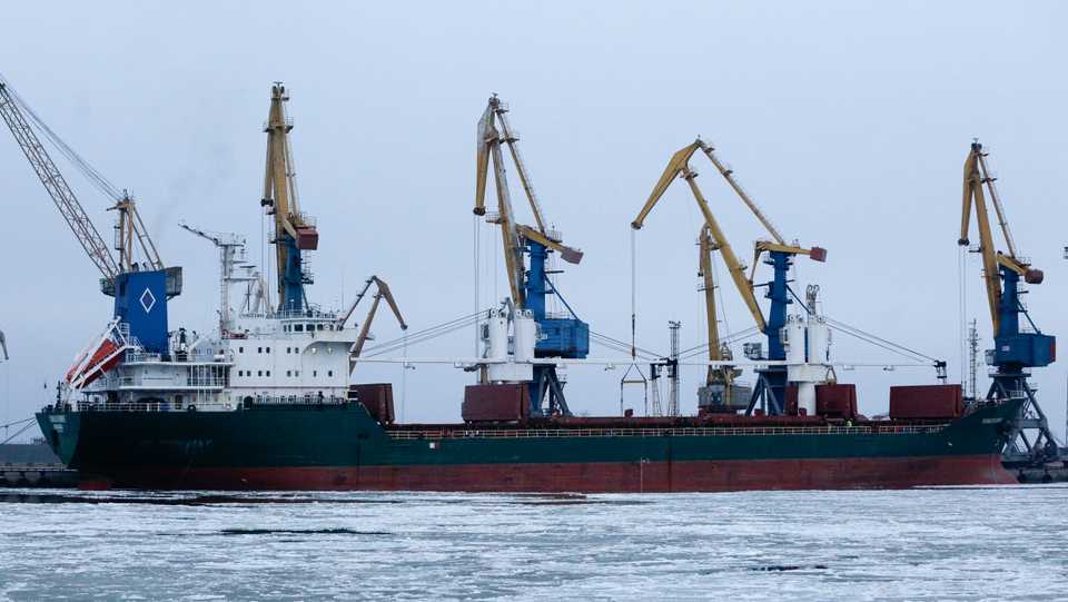 A ship at the pier in Mariupol trade port in Mariupol, south coast of Azov sea, eastern Ukraine. December 2, 2018.