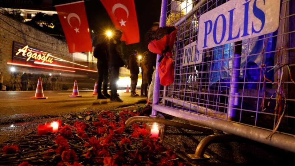 Police on guard outside the Reina nightclub in Istanbul following the New Year's day attack.