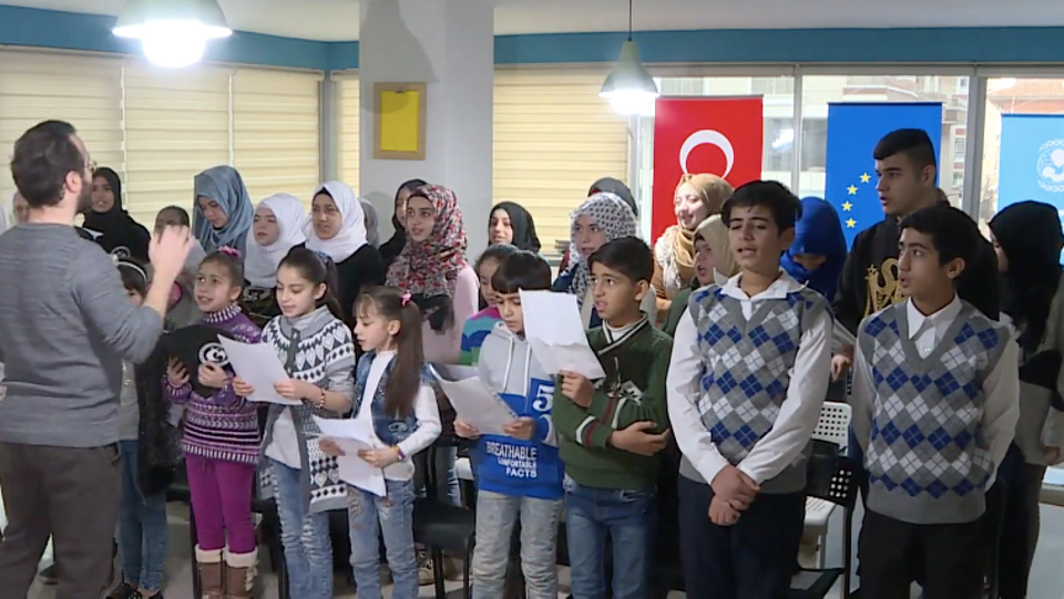 Children at the Al Farah Centre in Ankara use music to create a safe space.