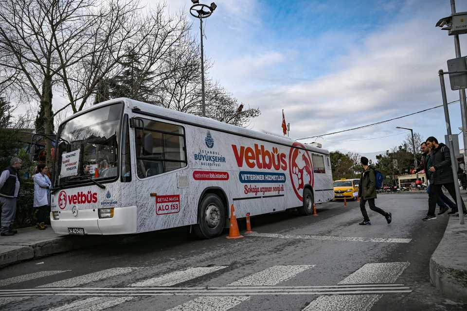The Vetbus is pictured on January 31, 2019 at Rumelihisari district in northern Istanbul. In 2018, 73,608 animals were cared for by a hundred veterinarians and technicians, against only 2,470 in 2004.
