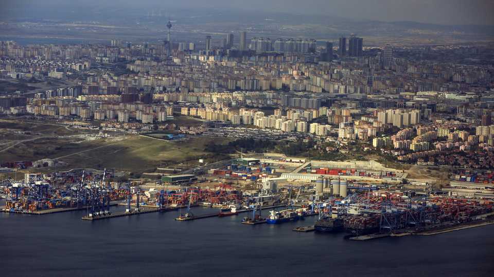 An aerial view of the European side of Istanbul with the Ambarli port in the foreground, the biggest port in Turkey, Friday. (November 9, 2018)
