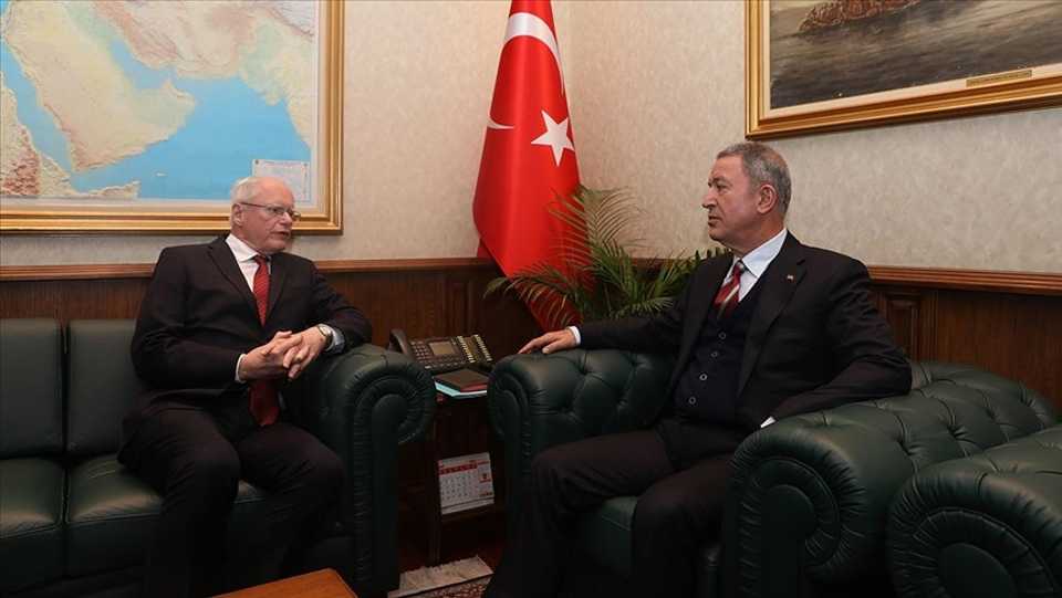 Turkish Defense Minister Hulusi Akar meets with James Jeffrey, the US special envoy for Syria in Ankara, Turkey, March 5, 2019.