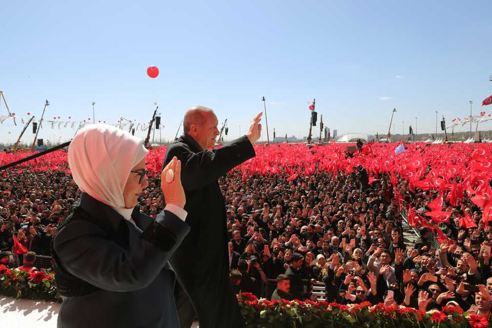 President Erdogan was flanked by his wife Emine Erdogan in the rally held in Yenikapi neighbourhood of Istanbul.