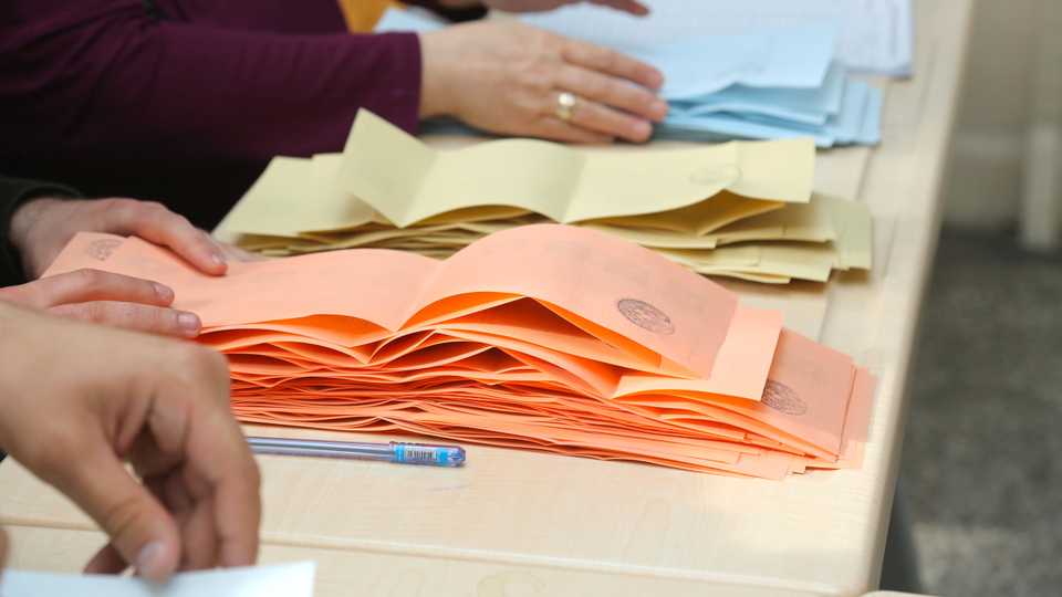Ballot papers in Bayburt in Bayburt province after the voting process ended in Turkey's local elections. March 31, 2019.