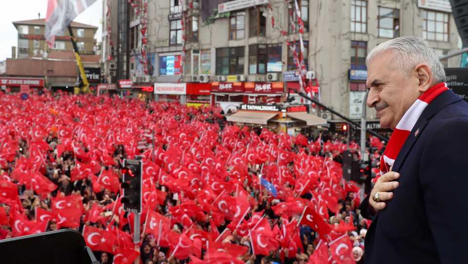 Justice and Development Party’s (AK Party) Istanbul mayoral candidate Binali Yildirim addresses the crowd during a campaign rally ahead of March 31 local elections, in Istanbul's Maltepe district, Turkey on March 29, 2019.