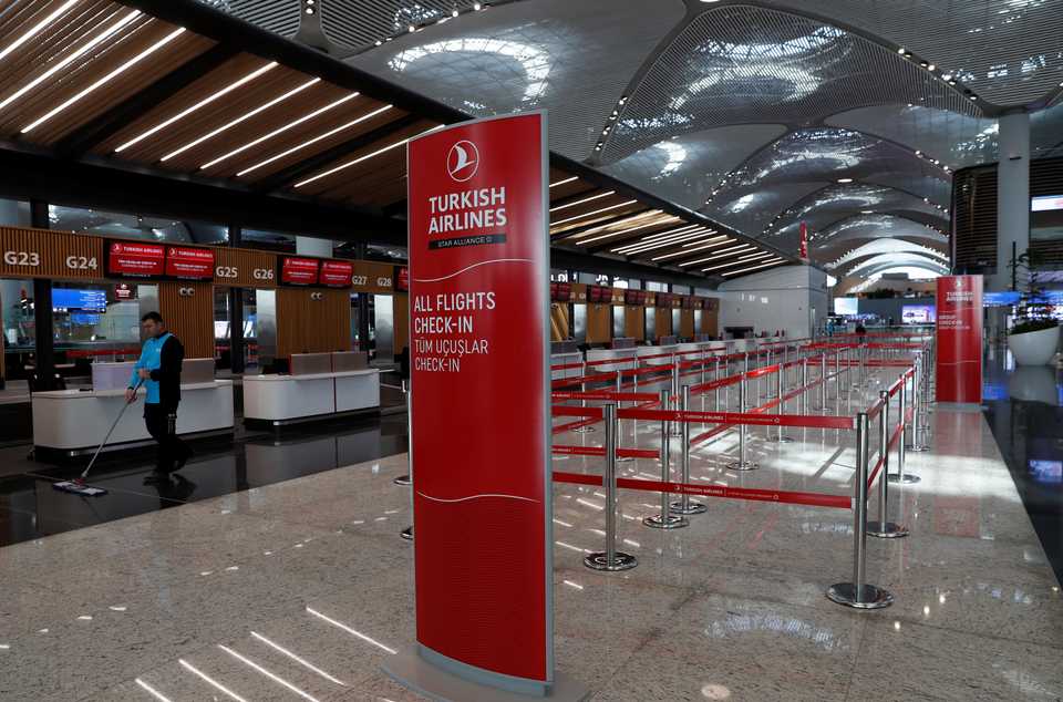 A Turkish Airlines counter is pictured at the departure terminal of the Istanbul International Airport in Istanbul, Turkey, April 3, 2019. Picture taken April 3, 2019.