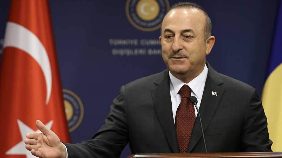 Turkish Foreign Minister Mevlut Cavusoglu speaks during a press conference in Ankara, Turkey on April 19, 2019.