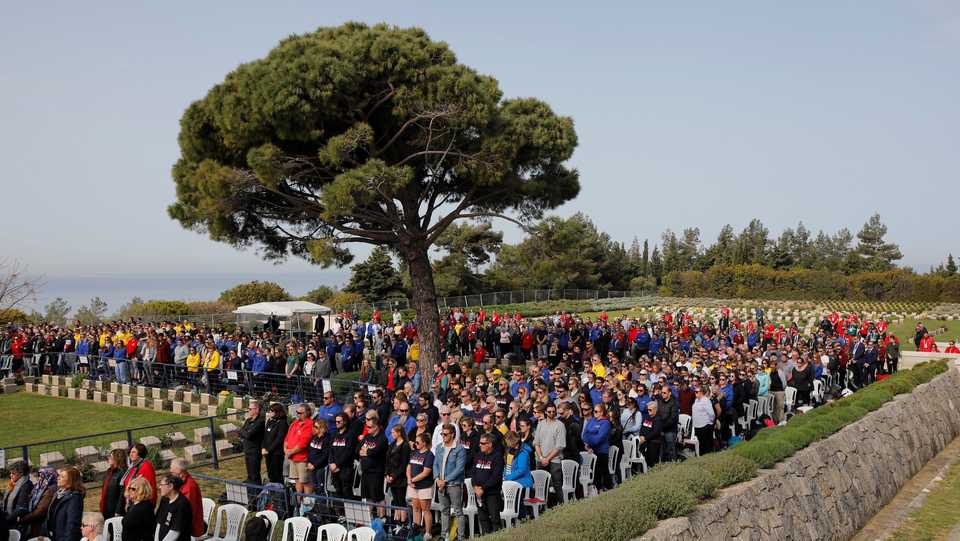 Australian visitors attend a ceremony to mark the 104th anniversary of the World War I battle of Gallipoli, at the Lone Pine Australian memorial in the Gallipoli peninsula in Canakkale, Turkey, April 25, 2019.