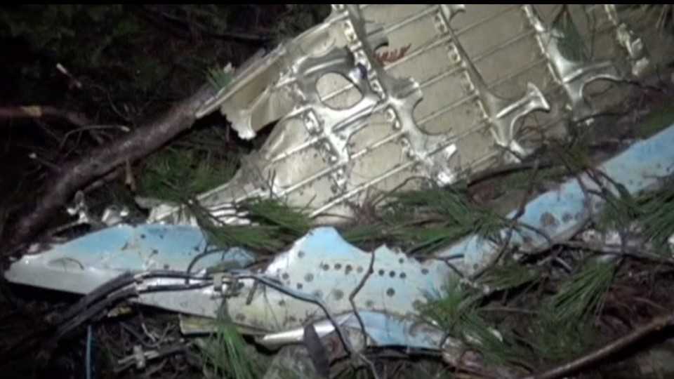 Wreckage probably from a Syrian regime air force jet that crashed on the Turkish side of the border with Syria on Saturday March 4, 2017. (Still from video)