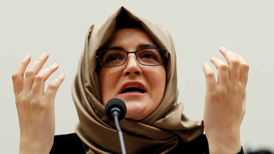 Hatice Cengiz, fiancee of murdered journalist Jamal Khashoggi, testifies before a House Foreign Affairs Subcommittee hearing on 