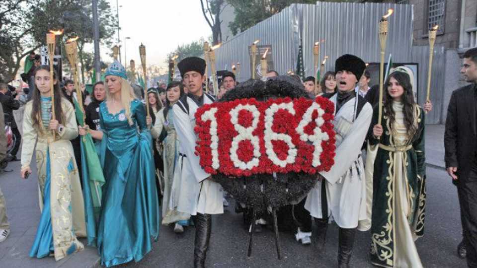 Circassians in Istanbul, Turkey, commemorate the banishment of their ancestors from their homeland by Russia on May 21, 2011.