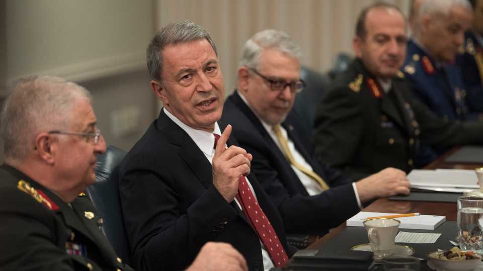 Turkish Defence Minister Hulusi Akar speaks during a meeting with acting Secretary of Defense Patrick Shanahan at the Pentagon in Washington on February 22, 2019.