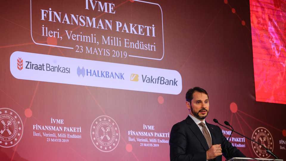 Turkish Treasury and Finance Minister Berat Albayrak announces financial incentive package at Dolmabahce Presidential Work Office in Istanbul, Turkey on May 23, 2019.