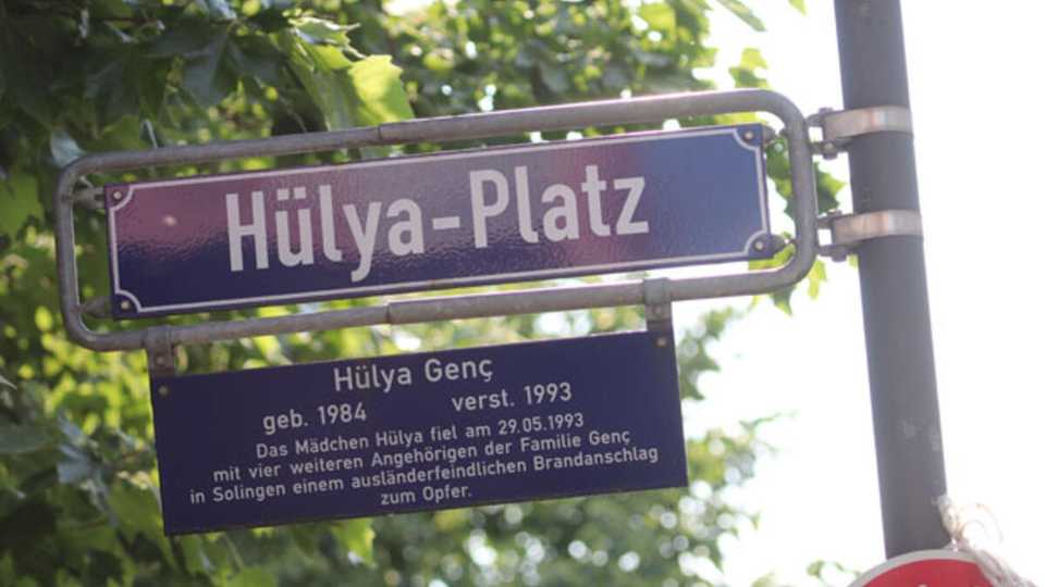 The Hulya Square in Frankfurt am Main in memory of the murder of the back then 9 years old Hulya Genc during the burning in Solingen in 29.05.1993 - daughter of Mevlude Genc.