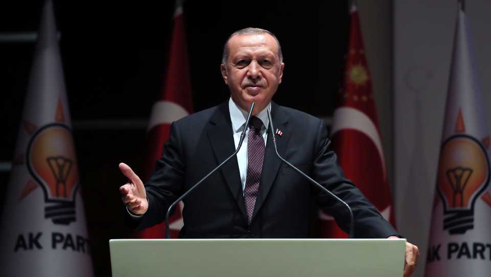 Turkey’s President and leader of Turkey's governing AK Party, Recep Tayyip Erdogan makes a speech ahead of group meeting at AK Party Headquarters in Ankara, Turkey. (June 12, 2019)