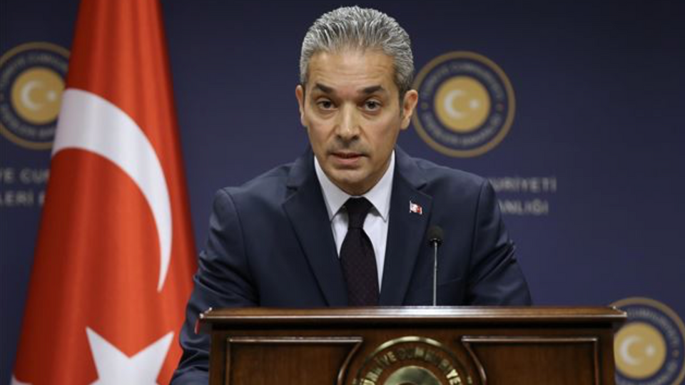 Turkish Foreign Ministry Spokesman Hami Aksoy speaks during a press conference in Ankara on June 21, 2019.