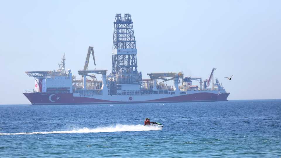 Turkey's drillship 'Yavuz' is seen after anchored offshore during its operations in Antalya, Turkey on June 25, 2019.