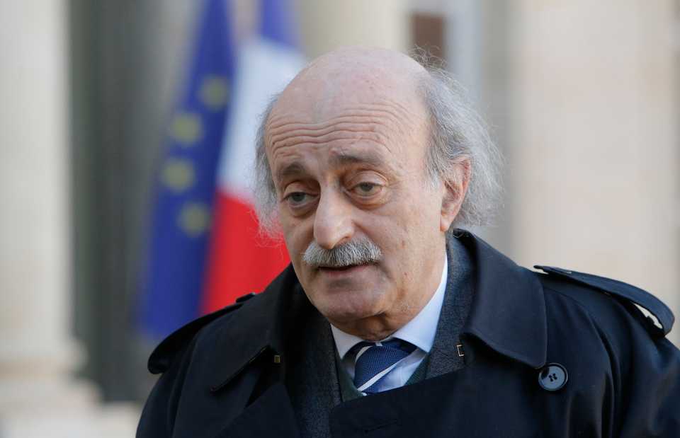 Lebanese Druze leader Walid Jumblatt, who is one of the kingmakers in Beirut’s turbulent politics, talks to the media at the Elysee Palace after his meeting with French President Francois Hollande in Paris on Jan. 28, 2013.