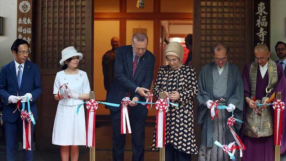 Turkish President Erdogan opens exhibition of Turkish artist Ara Guler in the Japanese city of Kyoto on June 30, 2019.