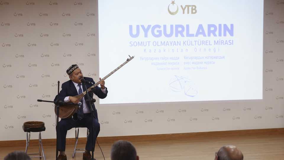 Uighur folk singer Ferhat Kurban Tanridagli is seen performing on July 2, 2019.