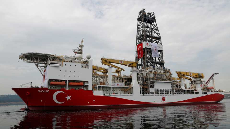 Turkish drilling vessel Yavuz sets sail in Izmit Bay, on its way to the Mediterranean Sea, to join the country’s exploration efforts in the region on June 20, 2019.