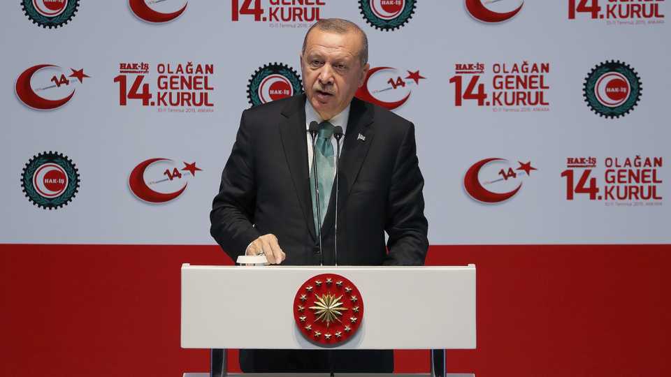 Turkish President Recep Tayyip Erdogan speaks during a meeting in Ankara, Turkey. (July 10, 2019)