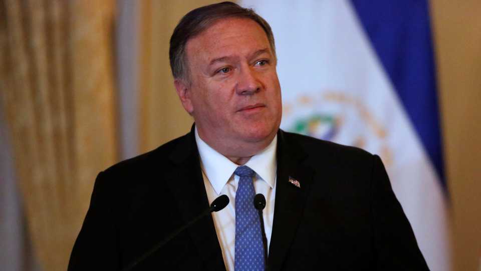 US Secretary of State Mike Pompeo and President of El Salvador Nayib Bukele attend a joint news conference at the Presidential House in San Salvador.