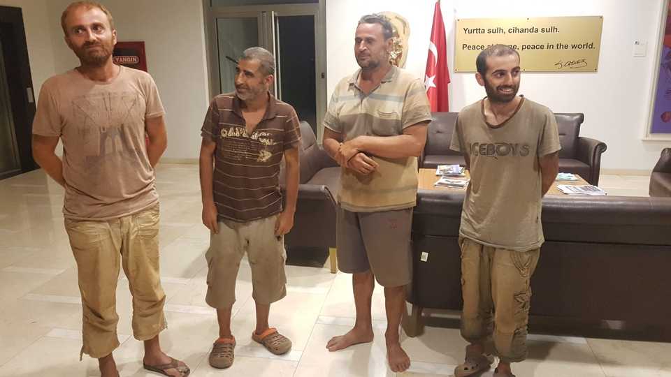 Four Turkish citizens are seen at Turkish Embassy in Abuja after they were rescued by Turkish security forces in an operation, in Abuja, Nigeria on July 27, 2019.
