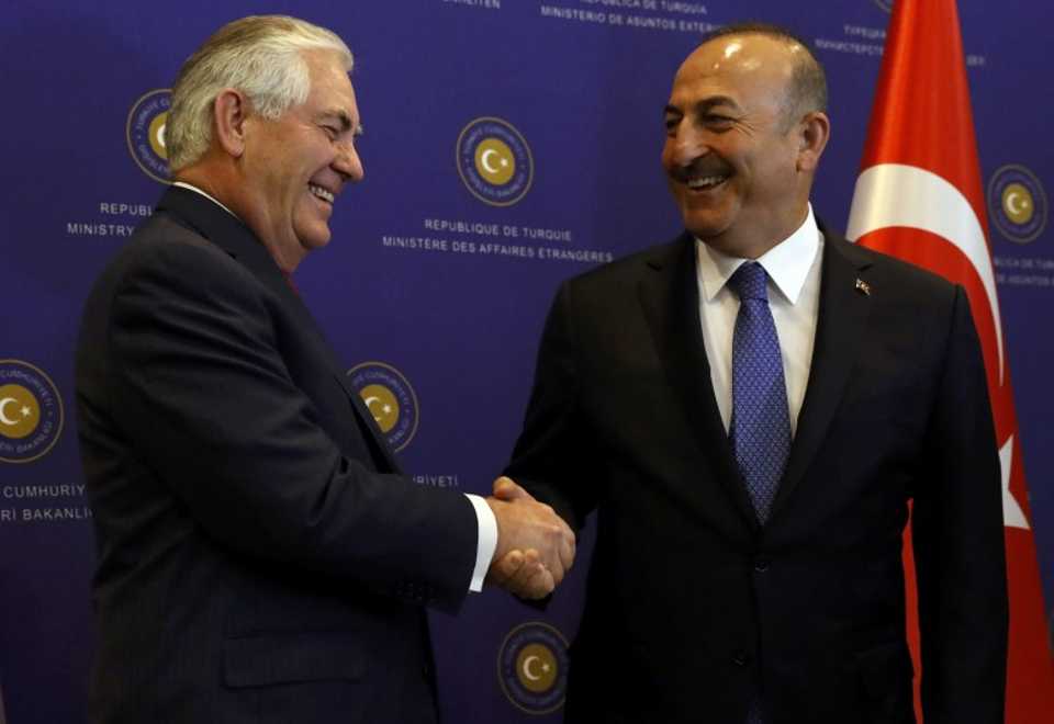 US Secretary of State Rex Tillerson (left) also held talks with Turkish Foreign Minister Mevlut Cavusoglu on Thursday. 