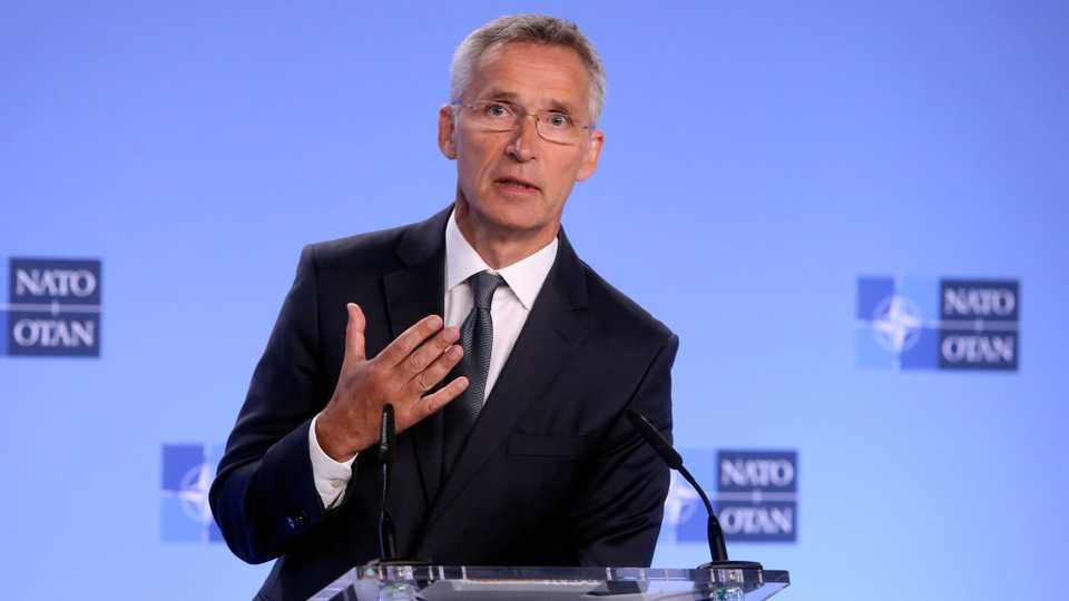 NATO Secretary-General Jens Stoltenberg gives a news conference on the day the United States is set to pull out of the Intermediate-range Nuclear Force Treaty (INF), in Brussels in July 2, 2019.