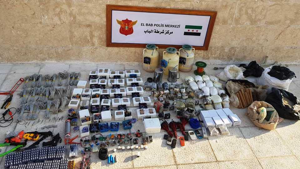 Turkish Gendarmerie and Intelligence Service captured one ton of explosive in Al Bab district, northern Syria on August 3, 2019.
