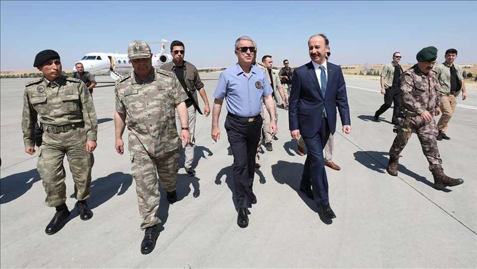 Turkey's Defense Minister Hulusi Akar arrives in the southeastern city of Sanliurfa on August 16, 2019.