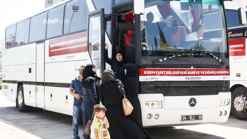 Syrians get on a bus to return to their country with the assistance of the Esenyurt district governorship, Esenyurt Municipality and Provincial Directorates Of Migration Management in Istanbul, Turkey on August 6, 2019.
