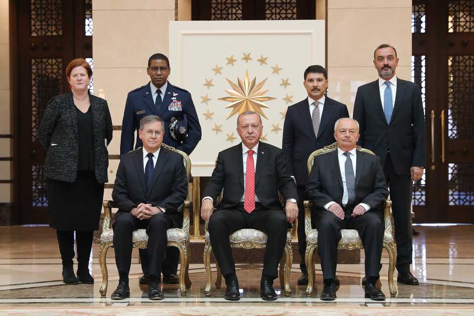 New US ambassador David Michael Satterfield is seen in a photo with Turkish President Recep Tayyip Erdogan.