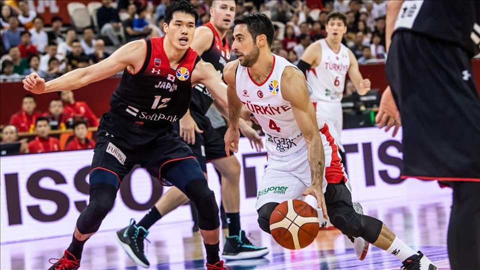 Dogus Balbay of Turkey (R) in action during 2019 FIBA World Cup Group E match between Turkey and Japan at Shanghai Oriental Sports Center in Shanghai, China on September 01, 2019.