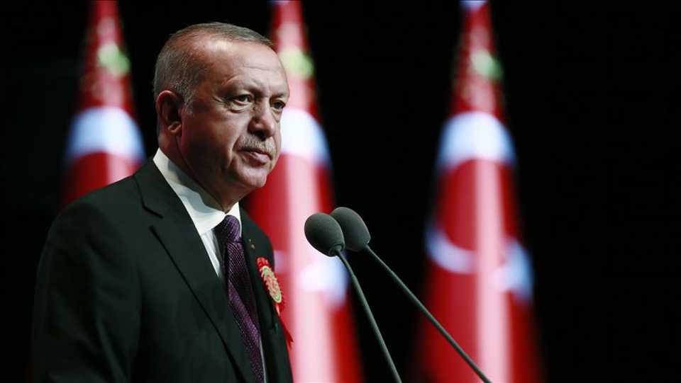 Turkish President Recep Tayyip Erdogan speaks at a ceremony at Bestepe National Congress and Culture Center in Ankara on September 2, 2019.
