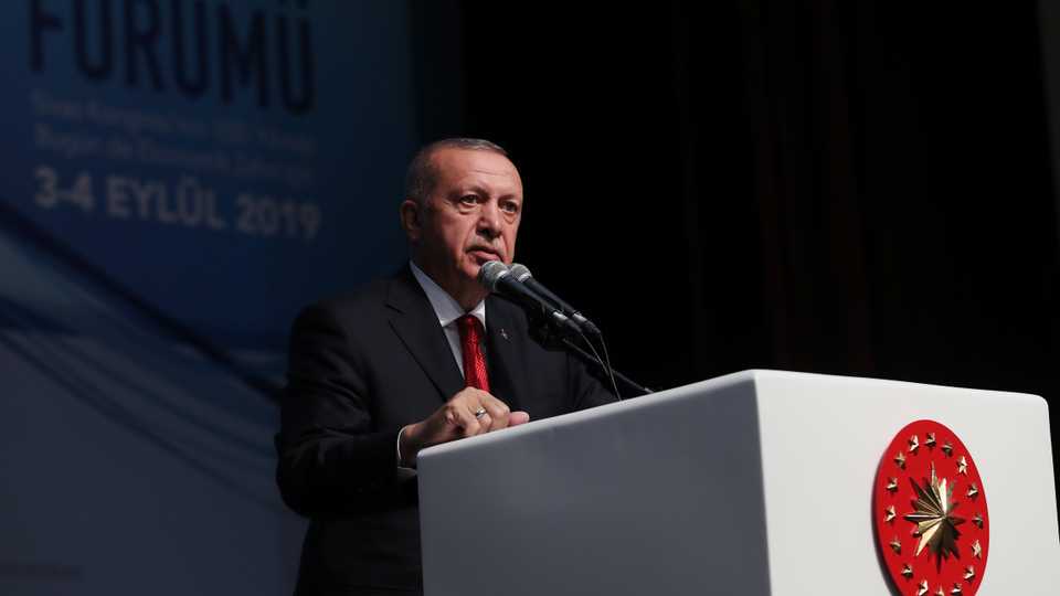 President of Turkey, Recep Tayyip Erdogan speaks at the Central Anatolia Economic Forum in Sivas, Turkey on September 04, 2019.