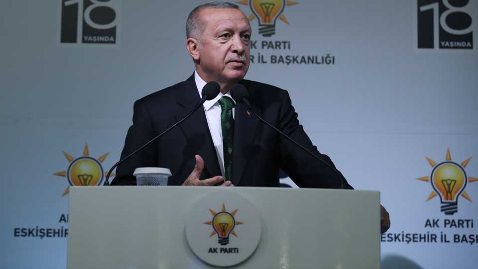 Turkish President Recep Tayyip Erdogan makes a speech during a lunch with AK Party's Eskisehir Provincial Head in Eskisehir, Turkey on September 07, 2019.