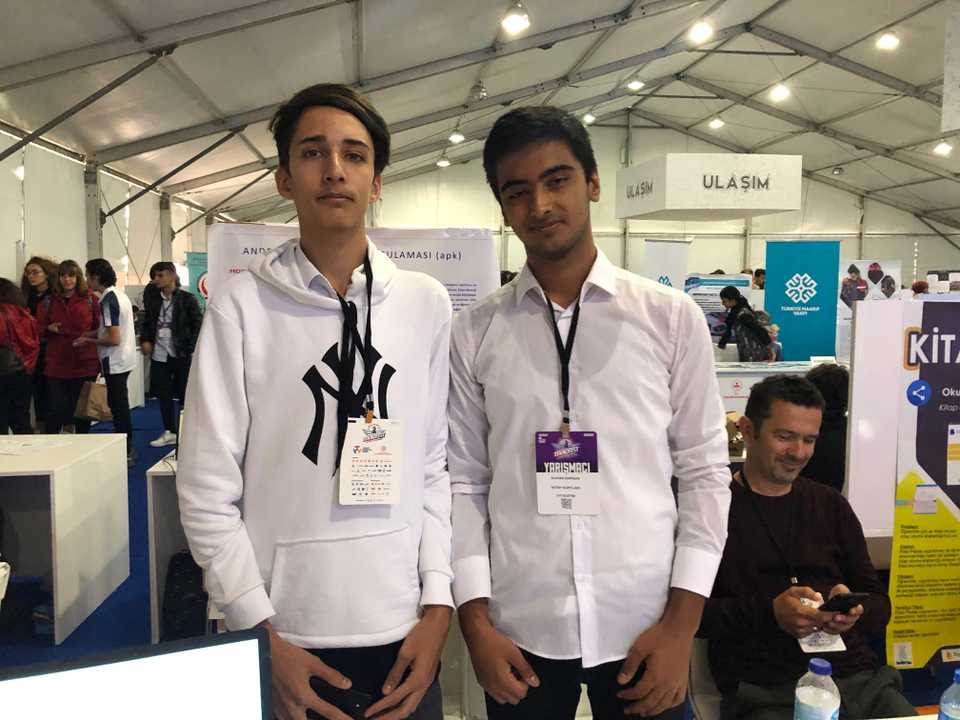 Atakan Vardar (L) and Alihan Dursun are from Dalaman, southern Turkey, working on a library lending app and website.