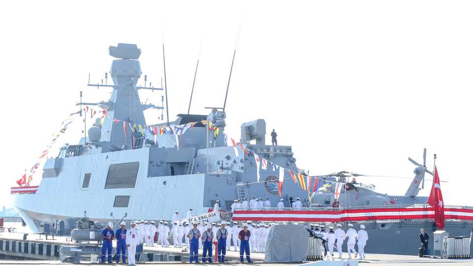 A handover ceremony of TCG Kinaliada, the fourth ship of the MILGEM project –– a Turkish national warship programme, to the Turkish Navy at a commissioning ceremony, held on September 29, 2019, in Istanbul, Turkey.