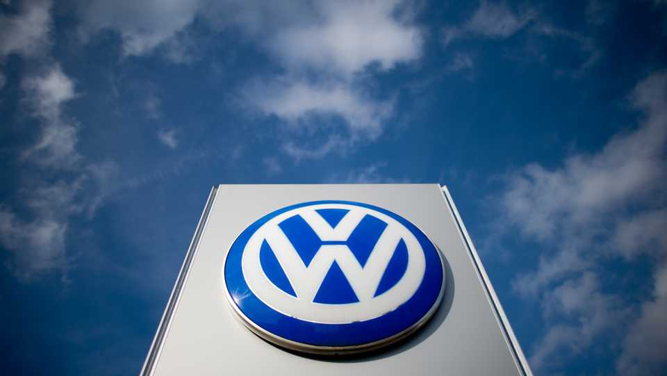 This file photo taken on February 20, 2014, shows the German car maker Volkswagen logo displayed at a car dealer in Hanover.