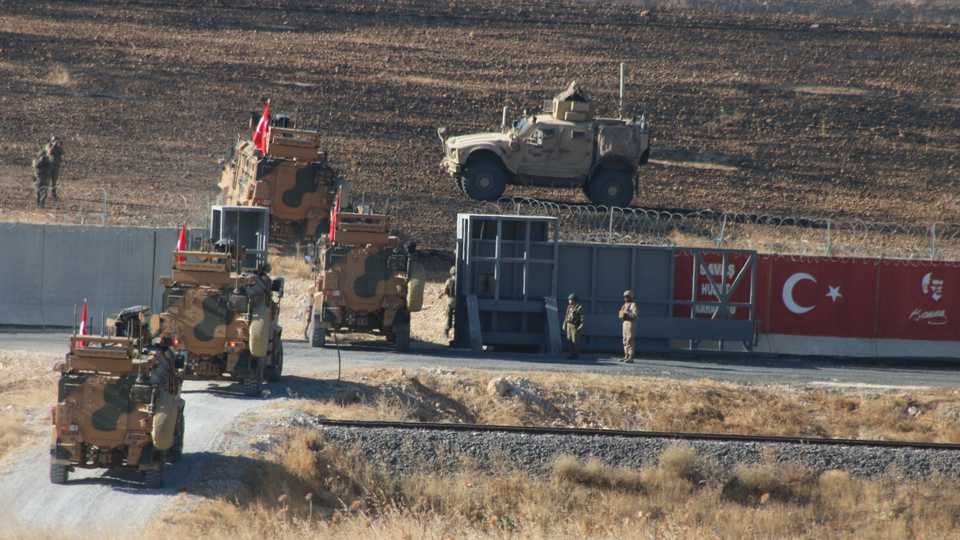 The Turkish and US troops during the second joint ground patrol within a planned safe zone in northern Syria along the Syrian-Turkish border in Sanliurfa, Turkey on September 24, 2019.