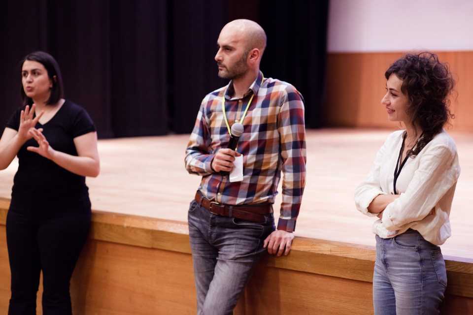 Kivanc Yalciner (centre), one of the co-founders of the Accessible Film Festival, during a Q&A session last year