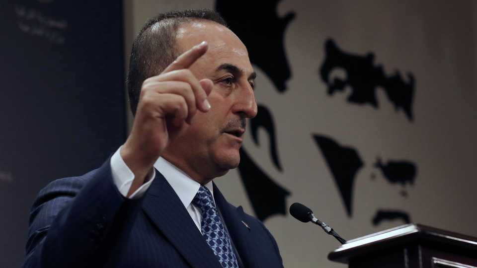 Turkey's Foreign Minister Mevlut Cavusoglu speaks during a joint news conference with Guinea-Bissau Foreign Minister Suzi Carla Barbosa, in Ankara, Turkey, Oct. 28, 2019.