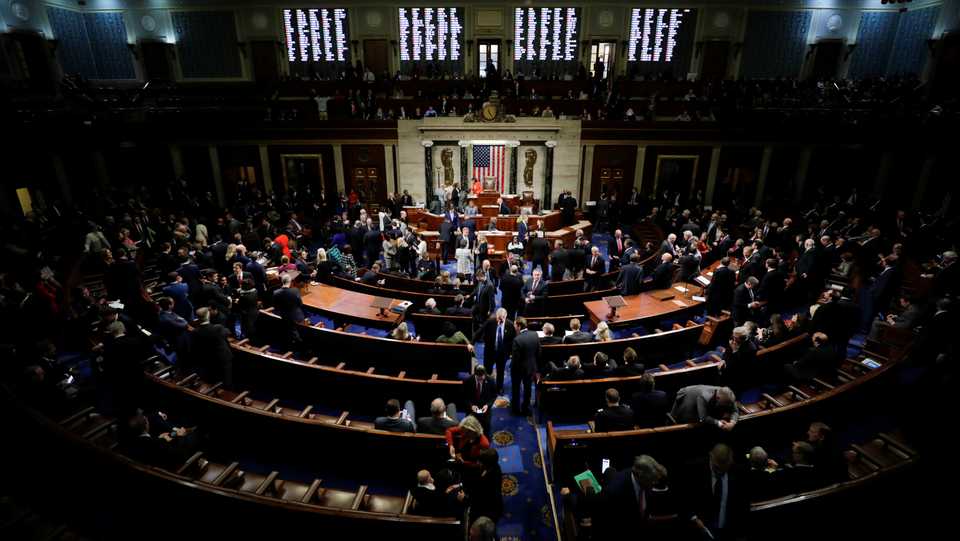 The US House of Representatives vote on a resolution that sets up the next steps in the impeachment inquiry of US President Donald Trump on Capitol Hill in Washington, on October 31, 2019.
