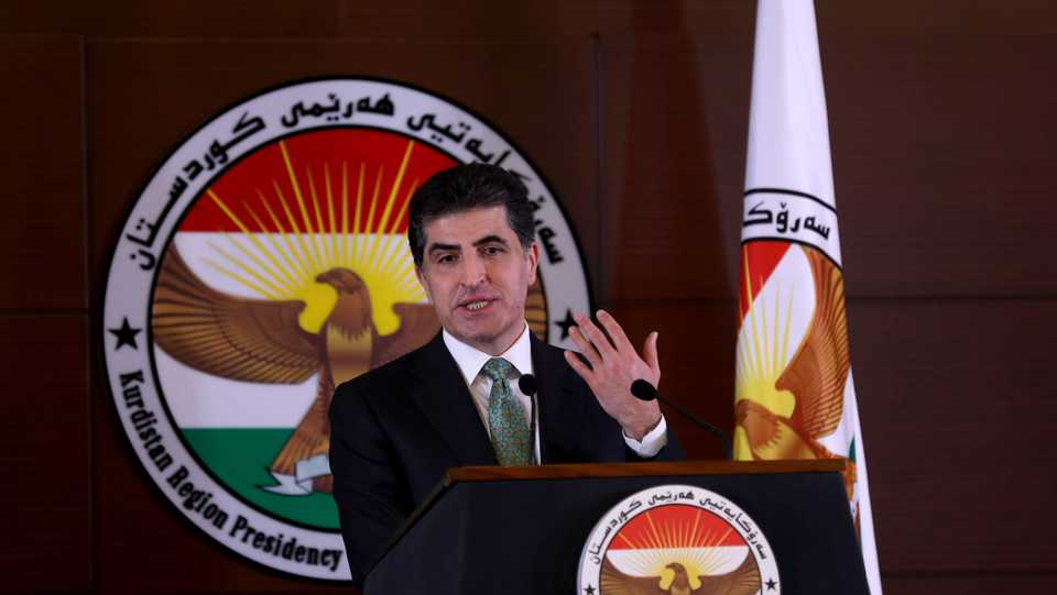 Iraq's Kurdish Regional Government (IKRG) President Nechirvan Barzani holds a press conference in Erbil, Iraq on November 05, 2019.