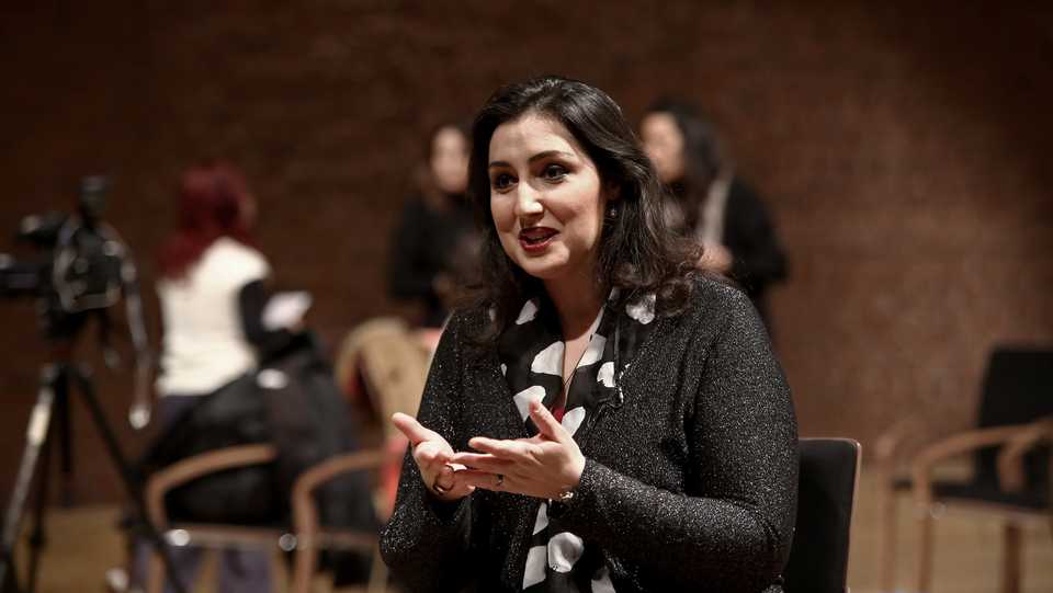 In this file photo, Turkish performer Simge Buyukedes as Mimi speaks to the press prior to the rehearsal for Puccini's 'La Boheme' in Istanbul, Turkey on January 14, 2015.