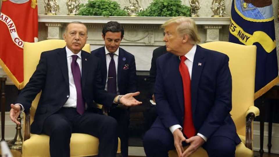 Turkish President Recep Tayyip Erdogan (L) and US President Donald Trump (R) meet in the Oval Office at the White House in Washington, United States on November 13, 2019.