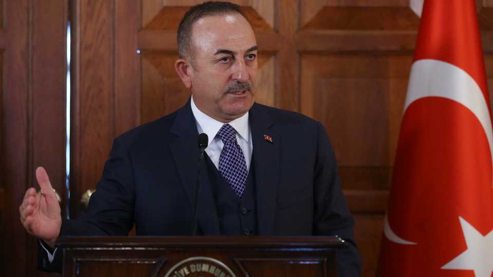 Turkish Foreign Minister Mevlut Cavusoglu makes a speech as he holds a joint press conference with Somali Foreign Minister Ahmed Issa Awad (not seen) following their bilateral meeting at the Foreign Ministry Building in Ankara, Turkey on November 27, 2019.